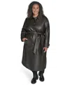 Calvin Klein Plus Size Belted Faux Leather Trench Coat In Black