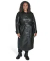 Calvin Klein Plus Size Belted Faux Leather Trench Coat In Black