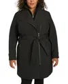 Calvin Klein Plus Size Belted Long-sleeve Wrap Coat, Created For Macy's In Black