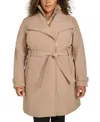 Calvin Klein Plus Size Belted Long-sleeve Wrap Coat, Created For Macy's In Caramel