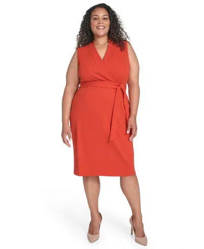 Calvin Klein Plus Size Belted Midi Dress In Orange