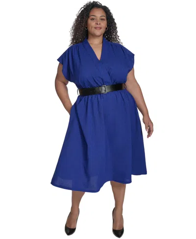 Calvin Klein Plus Size Belted Midi Dress In Ultramarine