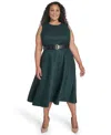 Calvin Klein Plus Size Belted Scuba Dress In Green