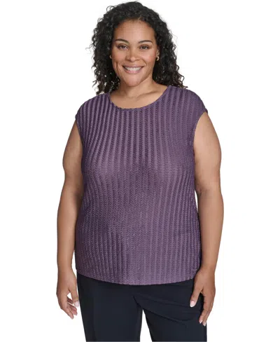 Calvin Klein Plus Size Cap Sleeve Textured Knit Top In Purple