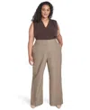 Calvin Klein Plus Size Check-print Wide-leg Pants In Brown