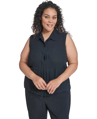 Calvin Klein Plus Size Collared Neck Sleeveless Top In Blue