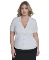Calvin Klein Plus Size Collared Short-sleeve Sweater In White