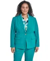 Calvin Klein Plus Size Collarless Open Front Jacket In Blue