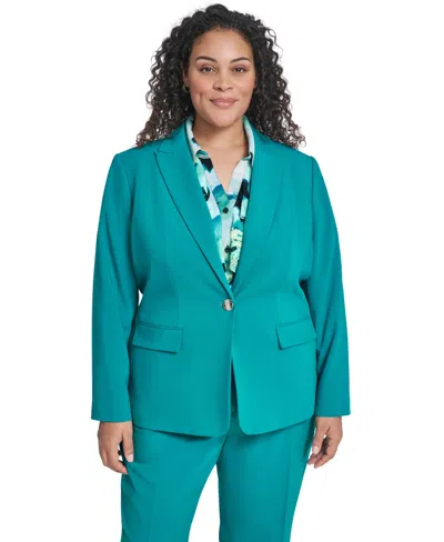 Calvin Klein Plus Size Collarless Open Front Jacket In Blue