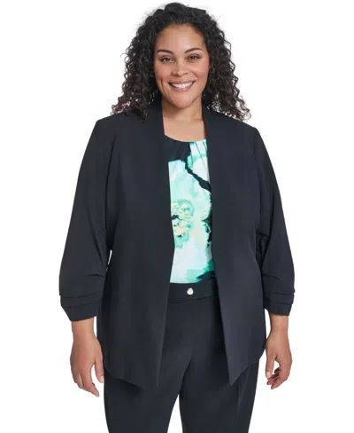 Calvin Klein Plus Size Collarless One Button Blazer In Black