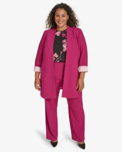 Calvin Klein Plus Size Cuffed Jacket Ruffled Blouse Highline Pants In Mulberry