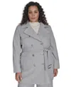 Calvin Klein Plus Size Double-breasted Belted Trench Coat In Light Heather Multi