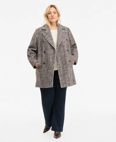 Calvin Klein Plus Size Double-breasted Pea Coat, Created For Macy's In Gray