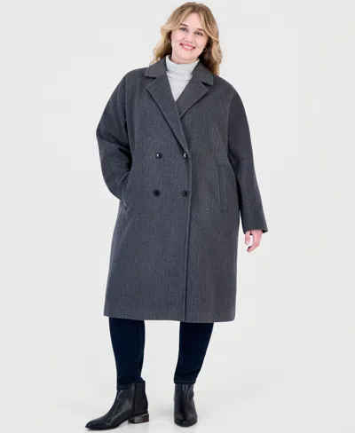 Calvin Klein Plus Size Double-breasted Wool-blend Notch Collar Coat In Gray