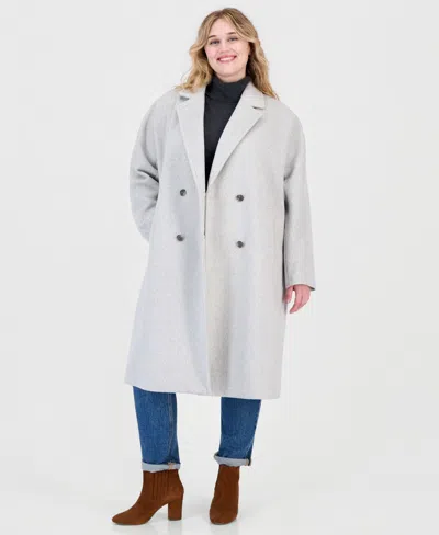 Calvin Klein Plus Size Double-breasted Wool-blend Notch Collar Coat In Gray