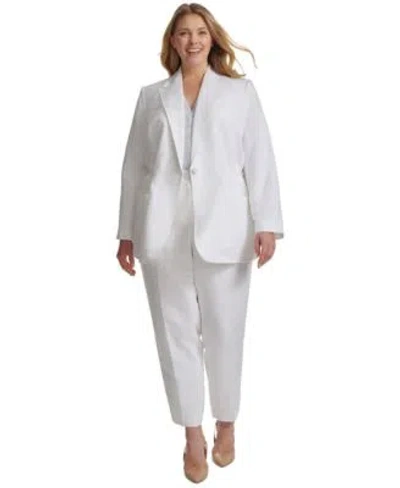 Calvin Klein Plus Size Elasticized Waist Blazer Slim Leg Tab Waist Pants In White