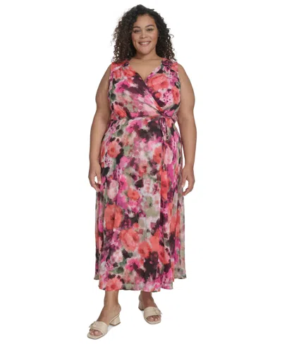 Calvin Klein Plus Size Floral-print Maxi Dress In Hibiscus Multi