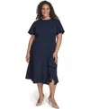Calvin Klein Plus Size Flutter Sleeve Round Neck Midi Dress In Purple