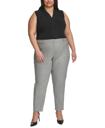 Calvin Klein Plus Size Heathered Straight Career Pants In Black,white