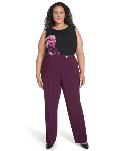 Calvin Klein Plus Size High Rise Modern Fit Pants In Burgundy