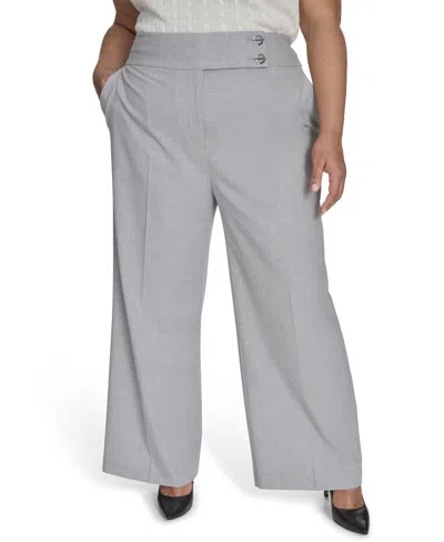 Calvin Klein Plus Size High Rise Wide-leg Pants In Heather Grey Multi