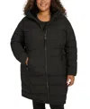 Shop Calvin Klein Plus Size Hooded Zip-front Puffer Coat In Black
