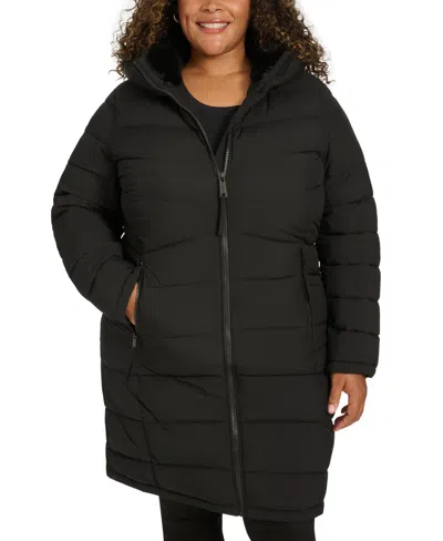 Calvin Klein Plus Size Hooded Zip-front Puffer Coat In Black