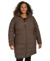 Calvin Klein Plus Size Hooded Zip-front Puffer Coat In Bordeaux