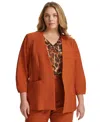 Calvin Klein Plus Size Infinite Stretch Open Front 3/4-sleeve Blazer In Tera