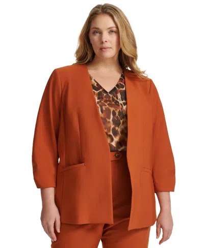 Calvin Klein Plus Size Infinite Stretch Open Front 3/4-sleeve Blazer In Tera