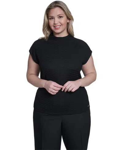 Calvin Klein Plus Size Knit Cap Sleeve Top In Black