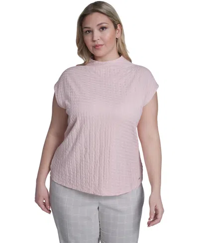 Calvin Klein Plus Size Knit Cap Sleeve Top In Pink