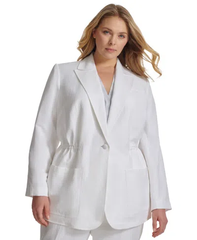 Calvin Klein Plus Size Linen-blend Elasticized-waist Blazer In White