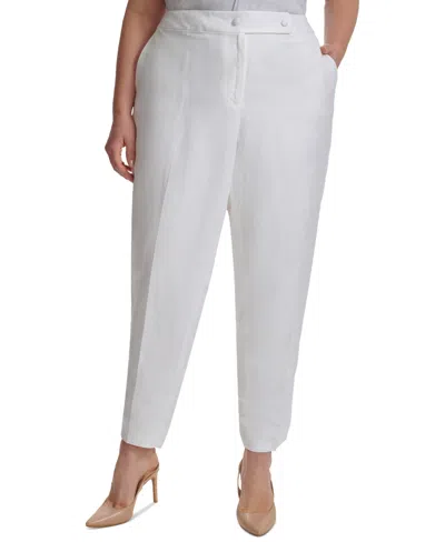 Calvin Klein Plus Size Linen-blend Slim-leg Tab-waist Pants In White