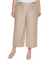 Calvin Klein Plus Size Linen Cropped Wide-leg Pants In Wheat,cream