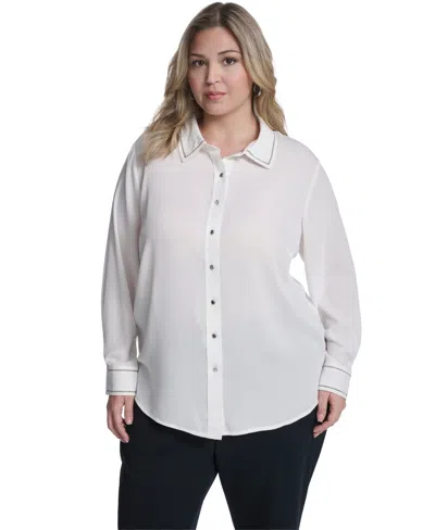 Calvin Klein Plus Size Long-sleeve Button-down Top In White