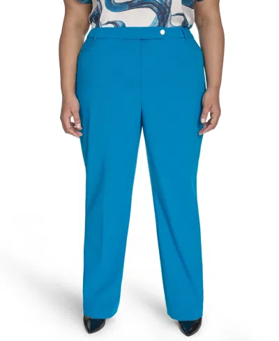Calvin Klein Plus Size Lux Modern Fit Mid Rise Straight-leg Pants In Corsica
