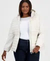 Calvin Klein Plus Size Mixed-media Packable Coat In Gray