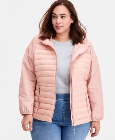 Calvin Klein Plus Size Mixed-media Packable Coat In Pink