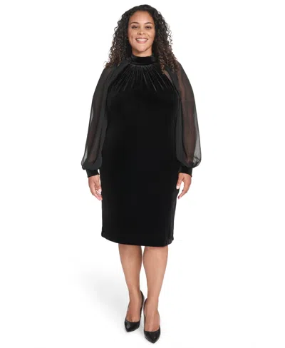 Calvin Klein Plus Size Mock Neck Long Dress In Black