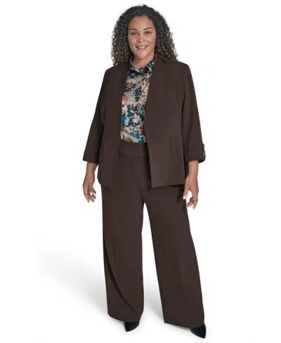 Calvin Klein Plus Size Notch-lapel 3/4-sleeve Jacket In Brown
