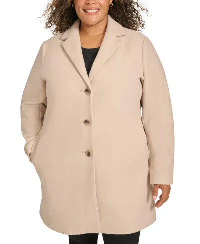 Calvin Klein Plus Size Notched-collar Single-breasted Coat In Red Beige Melange