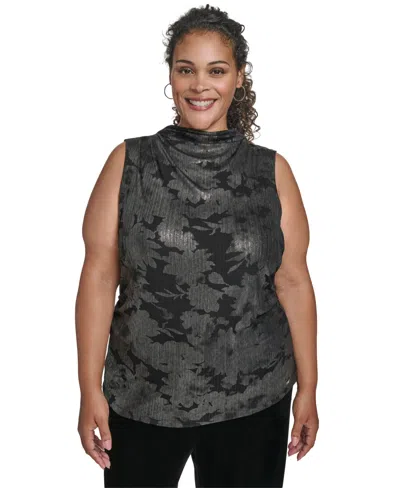 Calvin Klein Plus Size Novelty Printed Ruched Top In Multi
