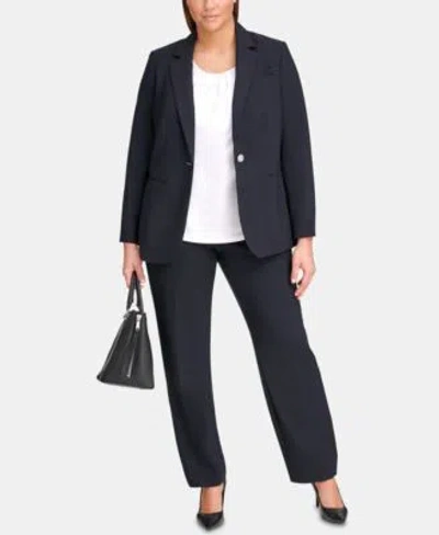 Calvin Klein Plus Size One Button Jacket Straight Leg Pants In Black