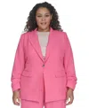 Calvin Klein Plus Size One-button Ruched-sleeve Jacket In Peony