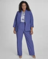 Calvin Klein Plus Size Open Front 3 4 Sleeve Blazer Printed V Neck Sleeveless Top Lux Modern Fit Wide Leg Pants In Future Dusk