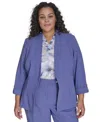 Calvin Klein Plus Size Open Front 3 4 Sleeve Blazer Printed V Neck Sleeveless Top Lux Modern Fit Wide Leg Pants In Future Dusk