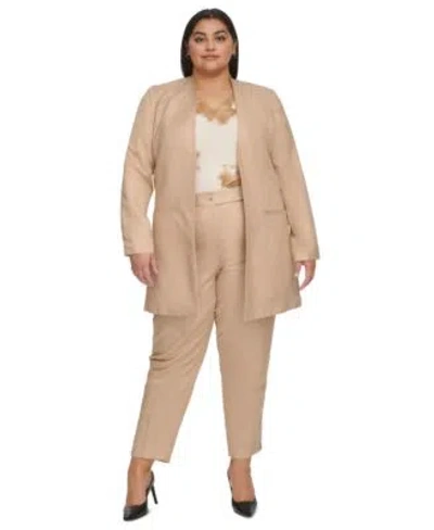 Calvin Klein Plus Size Collarless Open-front Jacket In Nomad