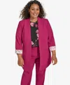 Calvin Klein Plus Size Cuffed Jacket Ruffled Blouse Highline Pants In Mulberry