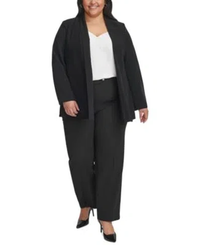 Calvin Klein Plus Size Open Front Shawl Collar Jacket Elastic Back High Rise Ankle Pants In Black